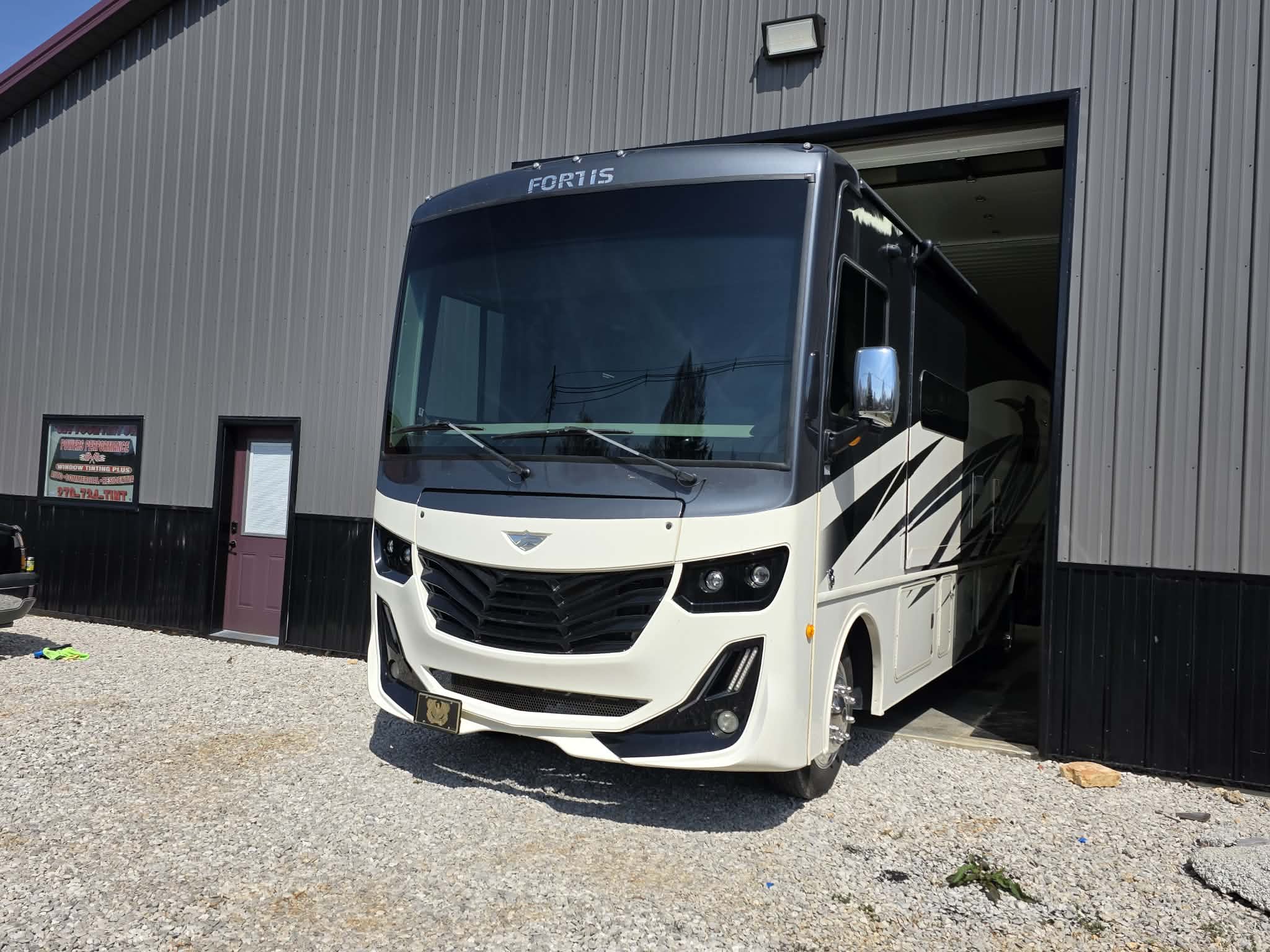 RV front with specialty window tint